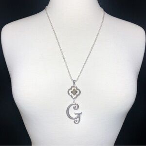 Initial G Monogram Letter Quatrefoil Silver & Gold Tone Long Necklace